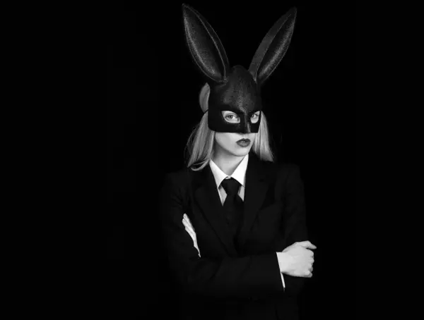 Mujer Sexy Vistiendo Conejo Pascua Negro Mujer Encantadora Traje Conejo — Foto de Stock