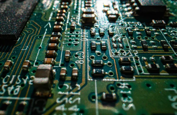 Circuit Board Technological Electronic Plate Roads Other Components Selective Focus — Foto Stock