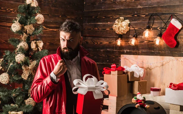 Hipster Santa Claus Avec Des Cadeaux Nouvel Accueil Décoration Noël — Photo