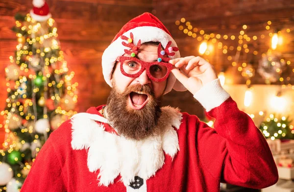 Crazy Funny Hipster Santa Hipster Man Bearded Santa Celebrate Thanksgiving — Stock Photo, Image