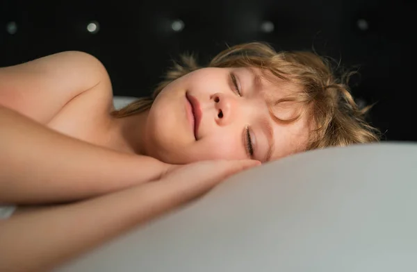 Smiling Kids Sleeping Bed Sweet Dreams White Pillow Little Angel — Stock Photo, Image
