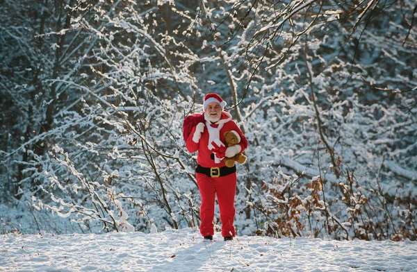 Santa Claus Con Regalo Navidad Nieve —  Fotos de Stock