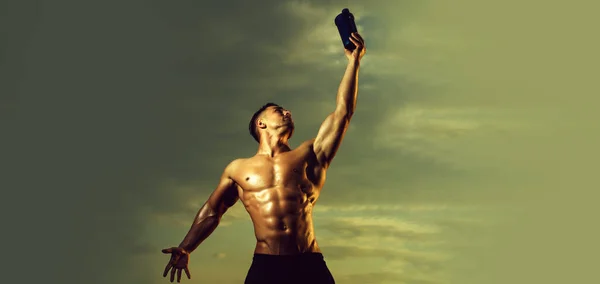 Banner Templates Muscular Man Muscular Torso Six Pack Abs Muscle — Fotografia de Stock