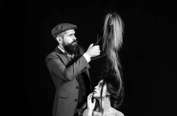 Concetto Pubblicità Barbiere Hair Stylist Barber Donna Che Tagliare Capelli — Foto Stock