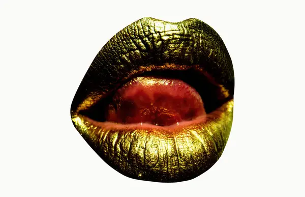 Altın Seksi Dişi Altın Dudaklar Şehvetli Dudaklar Seksi Dudaklar Kadın — Stok fotoğraf
