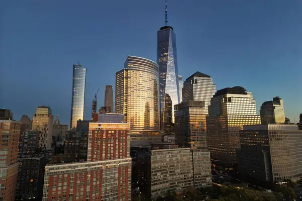 Manhattan Skyline Van Drone Manhattan Hudson Rivier Manhattan Stadsgezicht Vanuit — Stockfoto