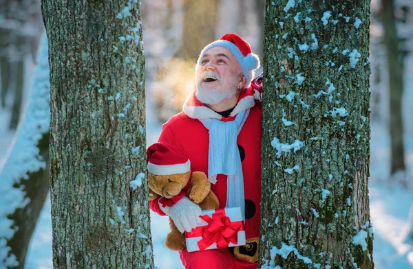 Père Noël Vient Dans Forêt Noël Neige — Photo