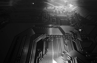 Elektronik devre kartı arka planı. Soyut dijital teknoloji geçmişi. Elektronik bilgisayar donanım teknolojisi. Anakart dijital çip. Teknik arkaplan