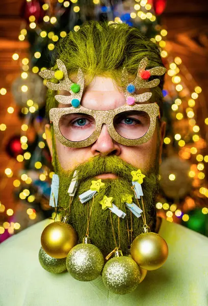 Thanksgiving Kerstmis Portret Van Een Brutale Volwassen Kerstman Baard Met — Stockfoto