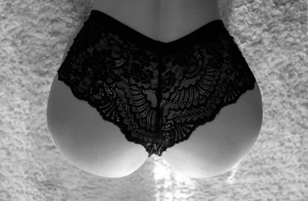 Female Back Buttocks Close Closeup Butt Woman Posing Fashionable Lingerie — Stock Photo, Image