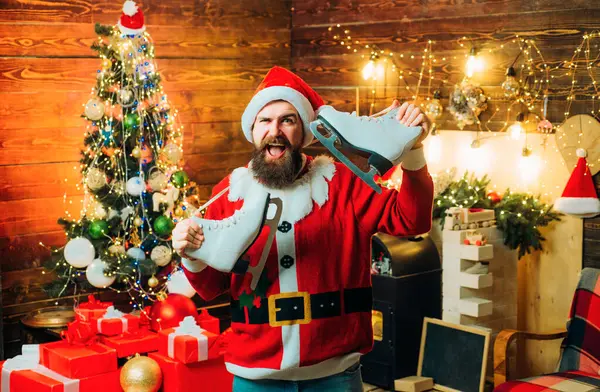 Retrato Moda Homem Bonito Dentro Casa Com Árvore Natal Conceito — Fotografia de Stock