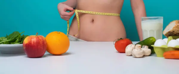 Healthy Eating Slim Waist Woman Diet Measure Waistline Calories Diet — Stock Photo, Image