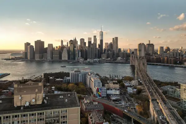 Panoramautsikt Över Manhattans Skyskrapor Manhattan Skyline Manhattan Byggnader New York — Stockfoto