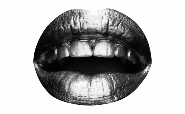 Αισθησιακή Γυναίκα Χρυσά Χείλη Γυναίκες Φυσικό Χρυσό Χείλος Κοριτσίστικο Στόμα — Φωτογραφία Αρχείου