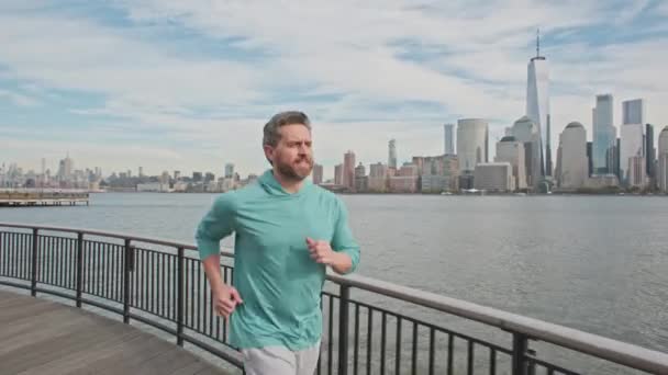 New York City Training Manhattan Urban Cityscape Fit Man Doing — Stock Video