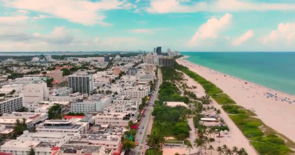 Luchtfoto Van Ocean Drive Miami Miami Vanuit Lucht Gezien Art — Stockvideo
