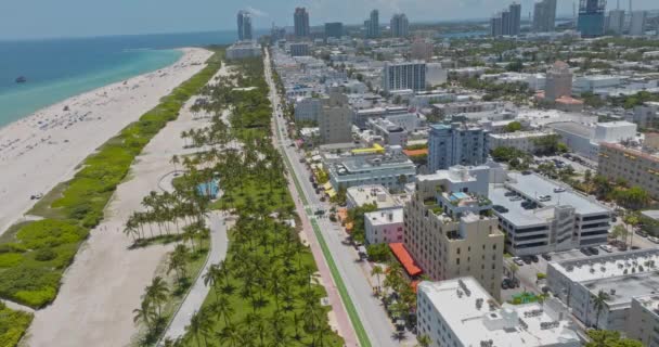 Miami Deki Ocean Drive Havadan Görüntüsü Miami Hava Manzaralı Art — Stok video