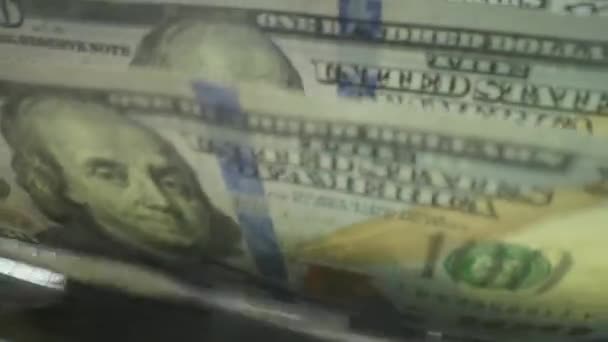 Feche Máquina Contagem Dinheiro Contando Dinheiro Notas Notas 100 Dólares — Vídeo de Stock