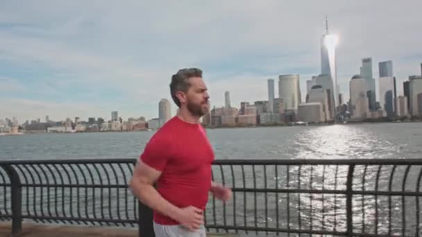 Man Löpare Jogger Kör Man Från Talet Som Springer Nyc — Stockvideo