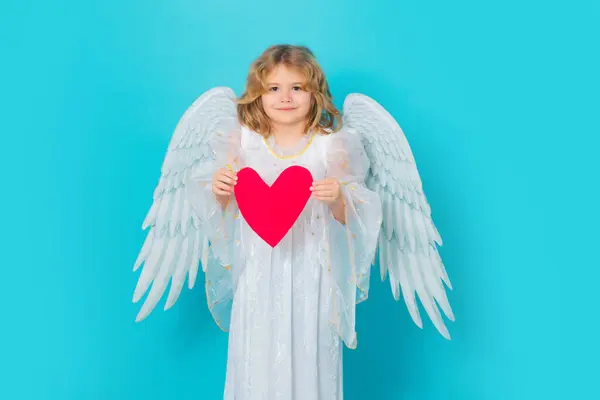 Pequeno Anjo Com Coração Símbolo Amor Dia Dos Namorados Menino — Fotografia de Stock