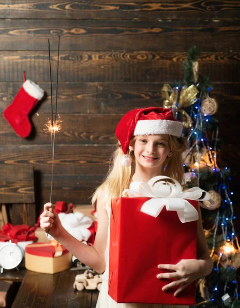 Winter Kids Joyful Teenager Looking Camera Christmas Home Cute Little — Stock Photo, Image