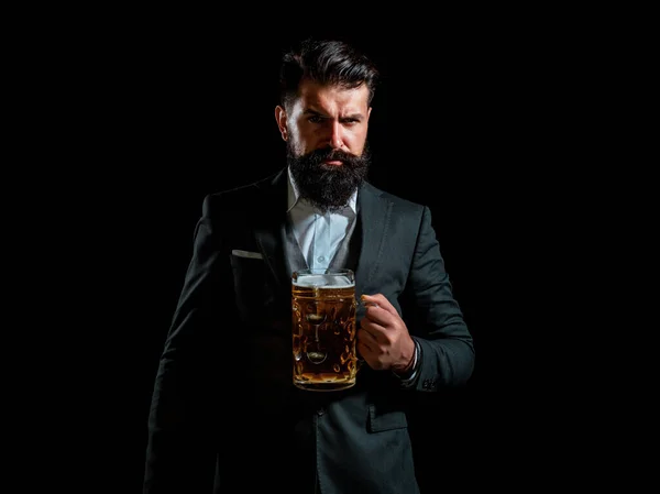 Happy Brewer Man Holding Glass Beer Drink Beer — Stock Photo, Image