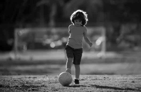 Boy Football Player Kicking Football Sports Field Active Kids Child — Stock Photo, Image