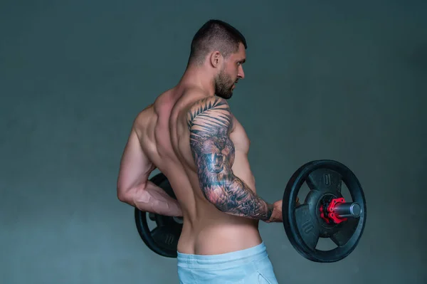 Handsome Fit Muscular Caucasian Man Workout Gym Weight Pumping Muscles — Stock Fotó