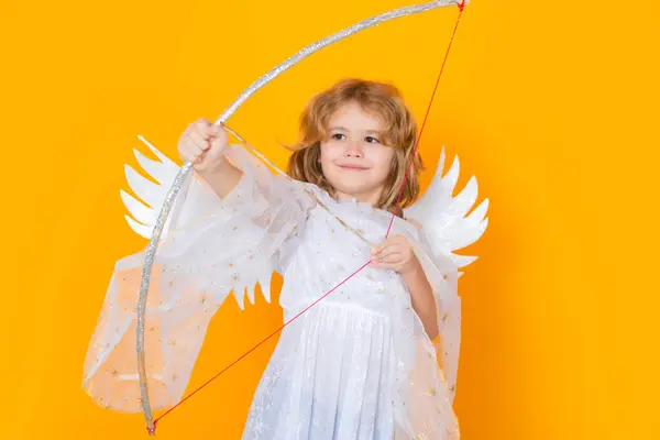 Angel Child Shoots Love Arrow Bow Valentines Day Little Cute — Stock Photo, Image