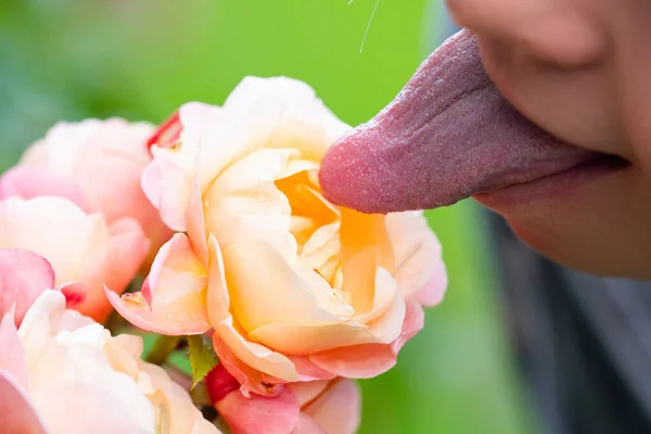 Zungenlecken Saugen Und Lecken Konzept Blume Lecken Sexy Sinnlichen Mund — Stockfoto