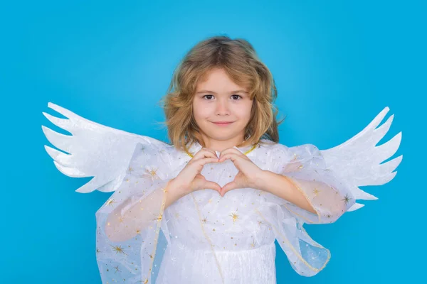 Valentýnský Anděl Malé Amorské Dítě Anděl Křídly Andělů Izolovaný Modrém — Stock fotografie
