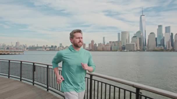 Mužský Běh Starší Muž Běhá New Yorku Cvičí Starší Mužský — Stock video