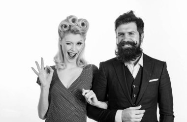 Âşık komik bir retro çift. Karı koca, klasik tarz.