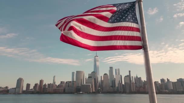 Aerial View Nyc American Flag 4Th July Flag Independence Day — Stock Video