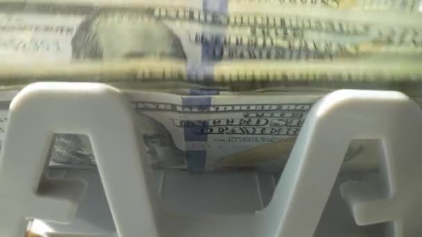 Macro Tiro Contador Contando Notas Dólar Máquina Contagem Dinheiro Com — Vídeo de Stock