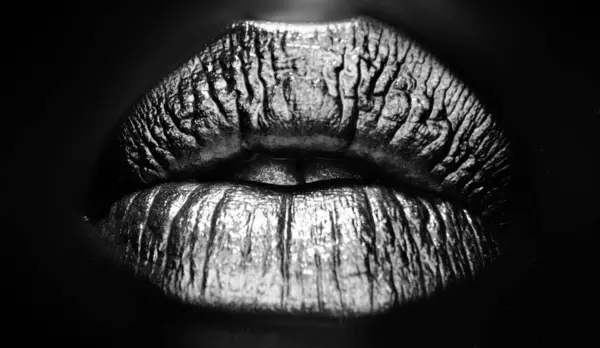 Ikon Mulut Bibir Emas Cat Emas Dari Mulut Bibir Emas — Stok Foto