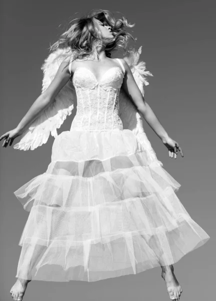 Angel Valentine Girl Com Asas Brancas Mulher Com Asas Cupido — Fotografia de Stock