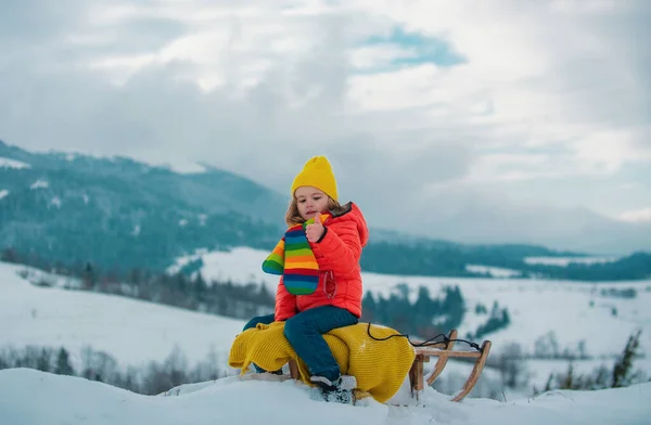 Child Boy Sledding Winter Winter Fun Kids Activities Kid Riding — Stock Photo, Image