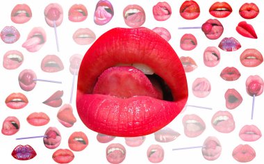 Lips and mouth. Red lip background. Female lips