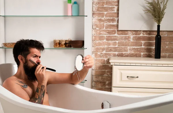 Handsome Bearded Man Washing Bath Grooming Beard Bearded Man Beard — Stock Photo, Image
