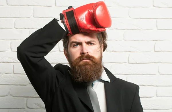 Hard Business Funny Tired Boxer Businessman Business Battle Business Competition — Stock Photo, Image