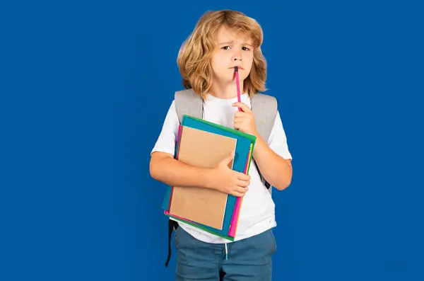 Schoolchild School Uniform Backpack Teen Student Isolated Background Thinking Pensive — Stock Photo, Image