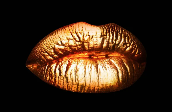 Altın Gibi Seksi Dudaklar Güzel Dudaklar Güzel Altın Kadın Ağzı — Stok fotoğraf