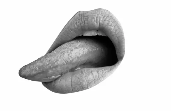 Uzun Dil Makro Dil Dudakları Yalar Kadın Ağzını Kapat Seksi — Stok fotoğraf