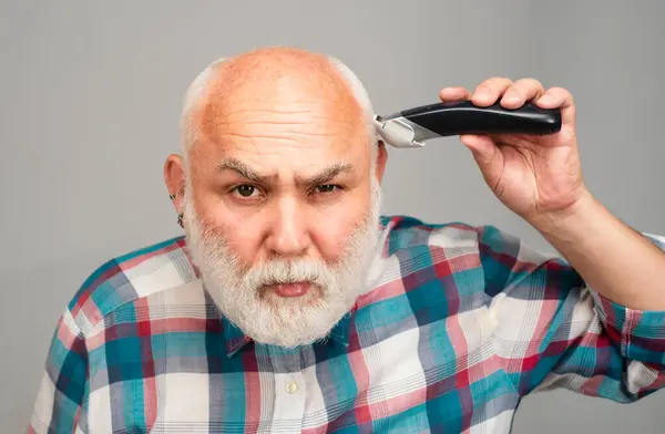 Middle Aged Bald Man Hair Clipper Mature Baldness Hair Loss — Stock Photo, Image