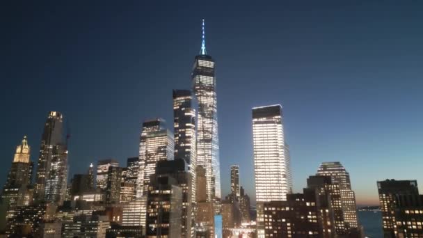 New York City View Der Dämmerung Manhattan Bei Nacht New — Stockvideo
