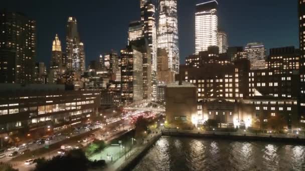 Μανχάταν Νυχτερινά Φώτα Της Πόλης Νύχτα Στο Μανχάταν Νέα Υόρκη — Αρχείο Βίντεο