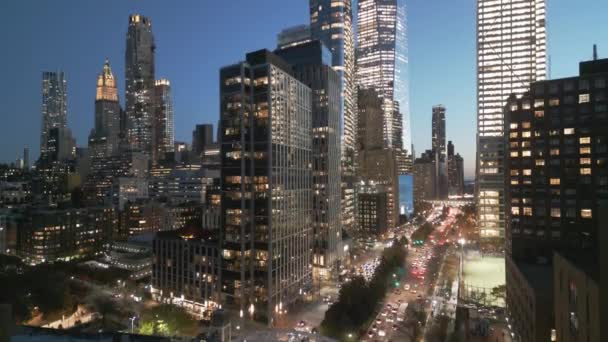 Nocne Miasto Manhattanu Zmierzch Manhattanie Widok Lotu Ptaka Nowy Jork — Wideo stockowe
