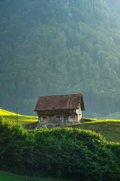 Alpes Velha Casa Madeira Casa Velha Nos Alpes Europeus Cabana — Fotografia de Stock