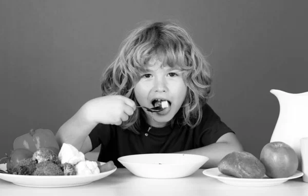 Zdravý Oběd Snídani Pro Děti Dítě Jíst Zdravé Jídlo Studiu — Stock fotografie